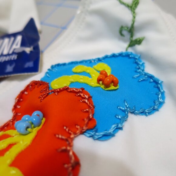 Christina 2-Piece Swimsuit White with Floral Appliqué Beading Embroidery Size M - Picture 9 of 16